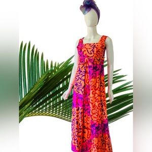 Vintage 70’s Batik Hawaiian Tiki Maxi Dress